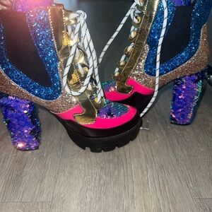 Cape Robbin Glittery Lace Up Boots - Blue, Pink, Gold, Black